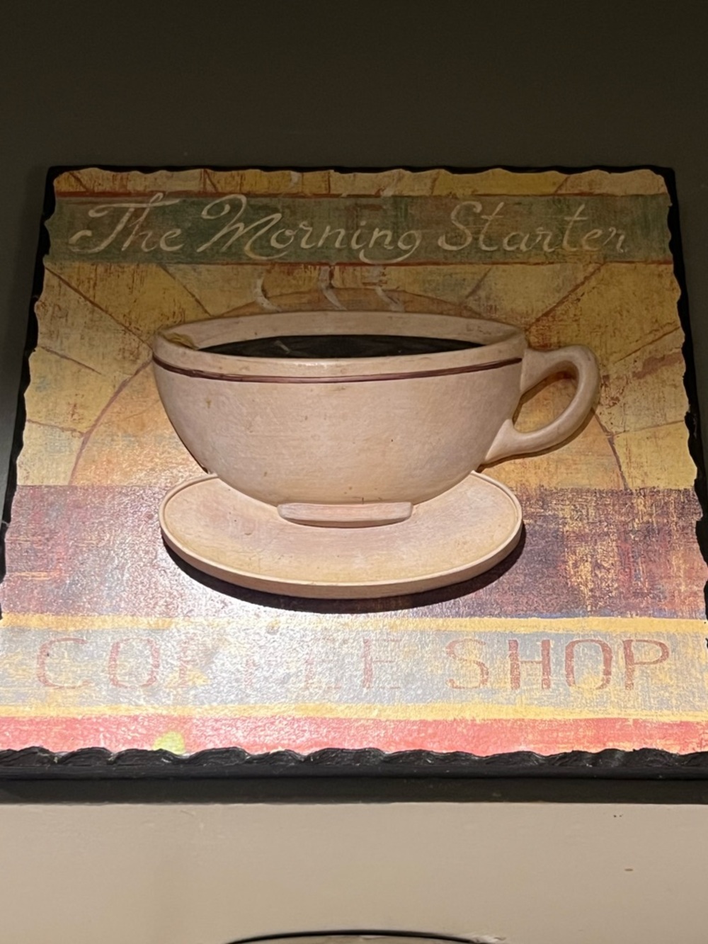 The Morning Starter Coffee Cup Wall Art - Beige & Cream & Red Wine wall Decor